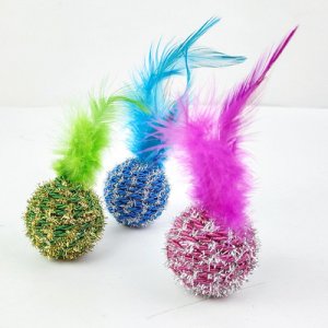貓咪玩具彩色羽毛刺刺藤球貼牌定制代加工