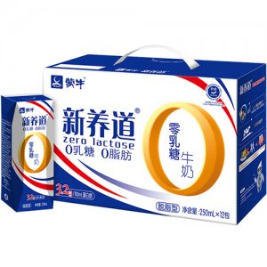 蒙牛新養(yǎng)道零乳糖脫脂型牛奶利樂鉆250ml×12包