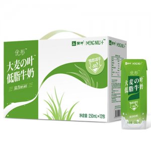 蒙牛優(yōu)形大麥の葉低脂牛奶部分脫脂調(diào)制乳利樂鉆12瓶禮盒裝