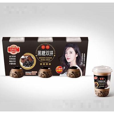 外婆好芒黑糖雙拼奶茶三連杯