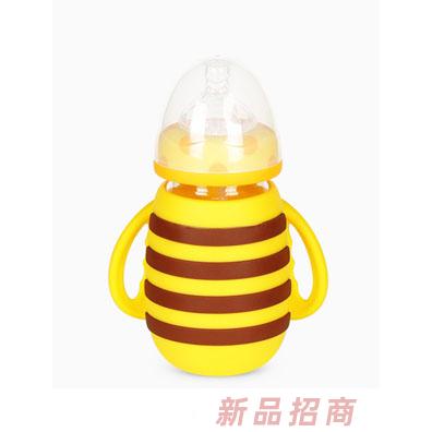 樂迪小蜜蜂硅膠套玻璃奶瓶