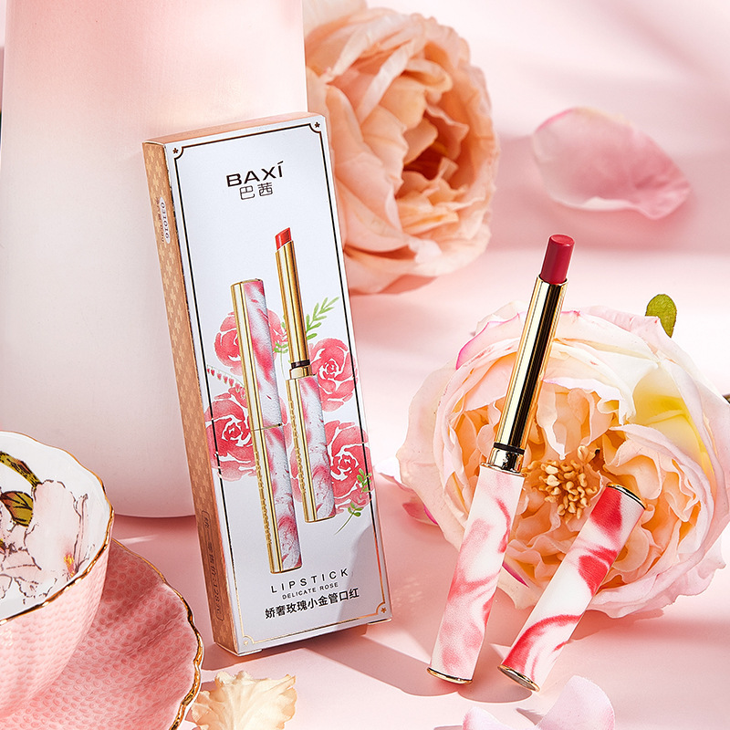 BAXI巴茜嬌奢玫瑰小金管口紅 啞光絲絨口紅不沾杯不易掉色化妝品OEM代加工