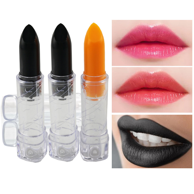 跨境黑色口紅全透明無(wú)LOGO變色唇膏外貿(mào)口紅Lipstick溫變滋潤(rùn)口紅OEM代加工