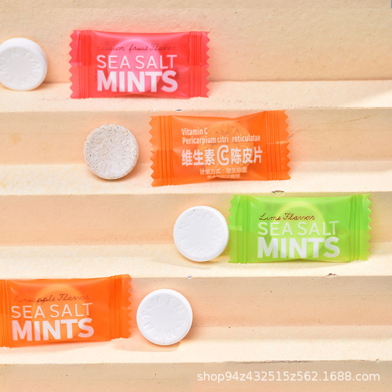 海鹽薄荷糖網(wǎng)紅糖果陳皮含片清新口氣強勁清涼糖潤喉爽口OEM代加工